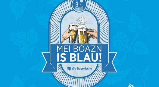 Darstellung eines Siegels mit dem Schriftzug "Mei Boazn is blau"
