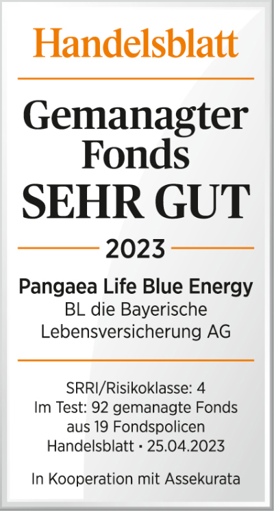 Handelsblatt Siegel zum Pangaea Life Blue Energy Fonds - Testsieger 2023