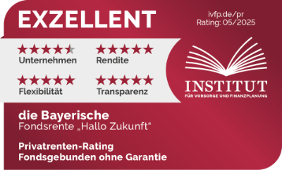 Siegel des Instituts für Vorsorge und Finanzplanung für die Fondsrente "Hallo Zukunft" der Bayerischen