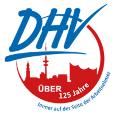 Logo des DHV rund mit blauem Schriftzug und roter Stadtsilhouette
