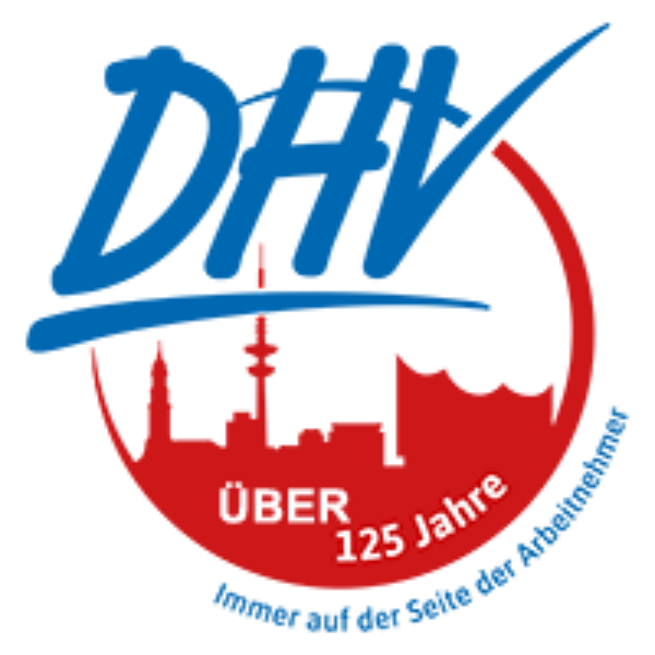 Logo des DHV rund mit blauem Schriftzug und roter Stadtsilhouette