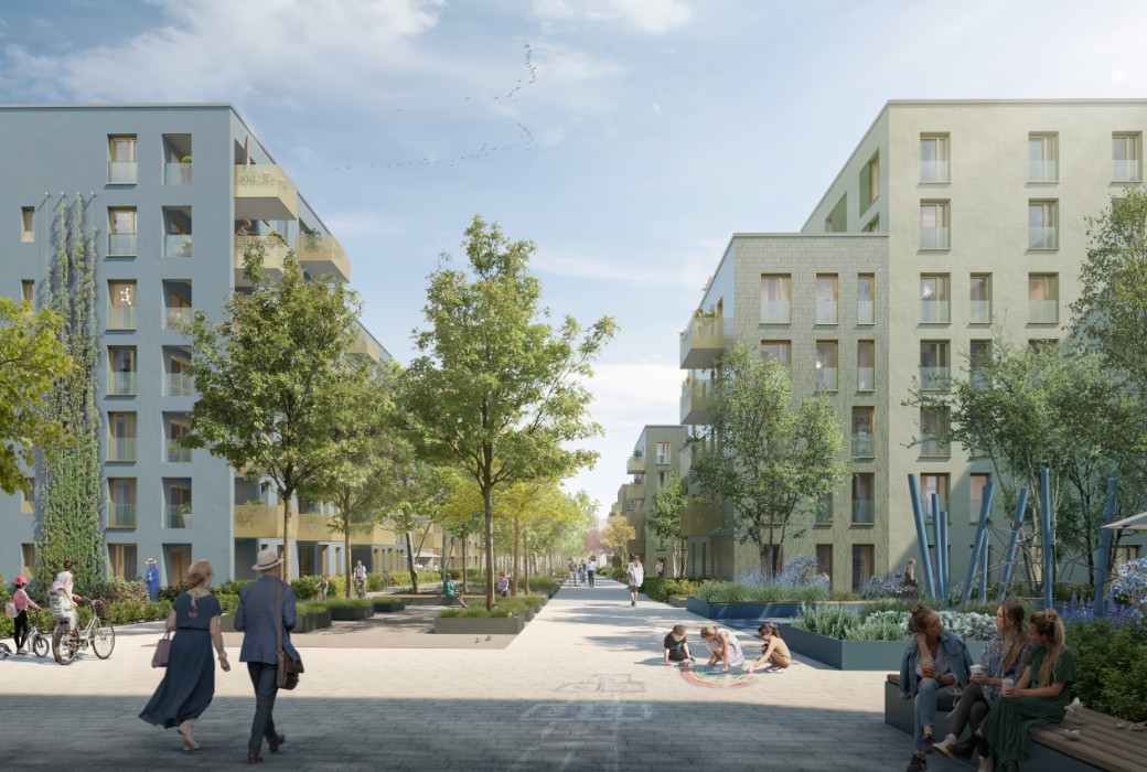 Computer-Visualisierung eines Neubau-Komplexes Computer-Visualisierung eines Neubau-Komplexes