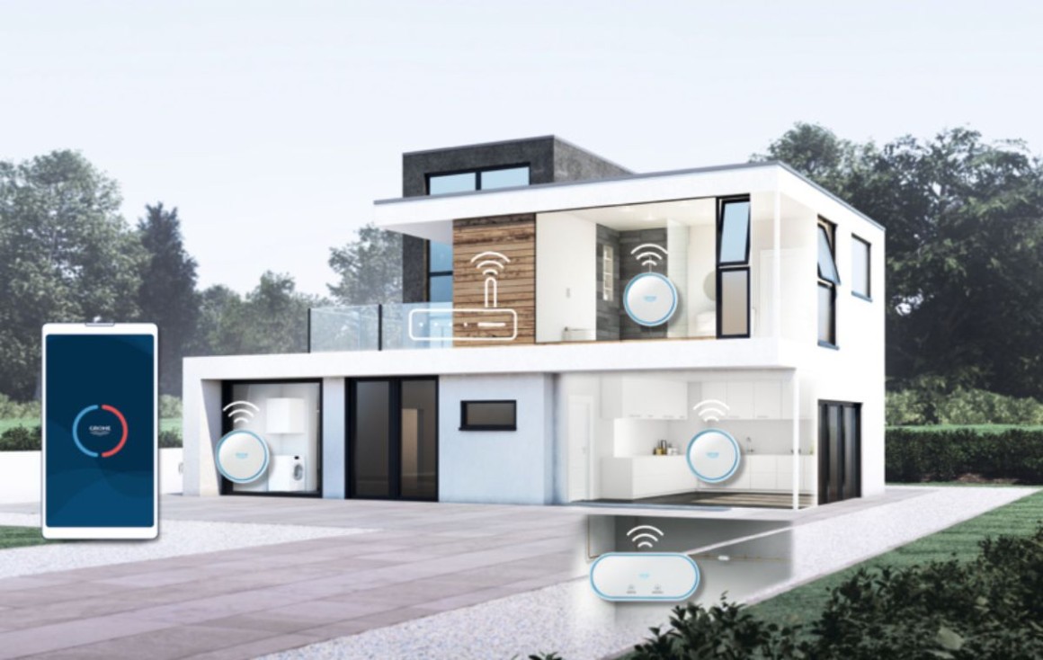 Erklärendes Bild zur Funktionsweise des intelligenten Wassersteuerungssystems von Grohe.