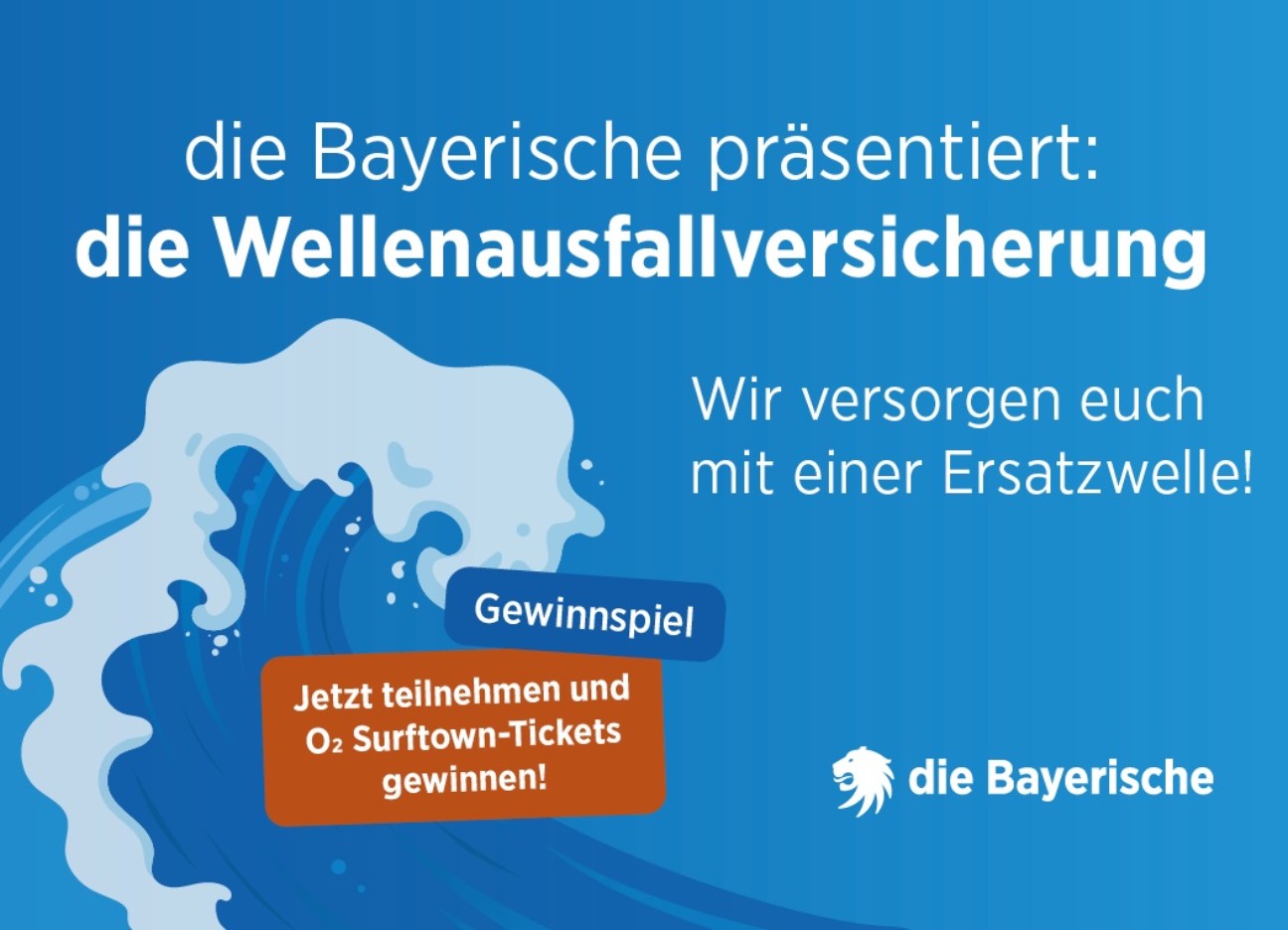 Wellenausfallversicherung Bühnenbild mit Hinweis auf ein Gewinnspiel