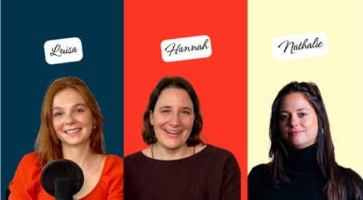 Portraits der drei Personen hinter dem Podcast FRAUSICHERT - Luisa, Hannah und Nathalie