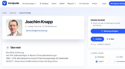 Versipedia Profilseite von Joachim Knapp, die Bayerische in Übersee