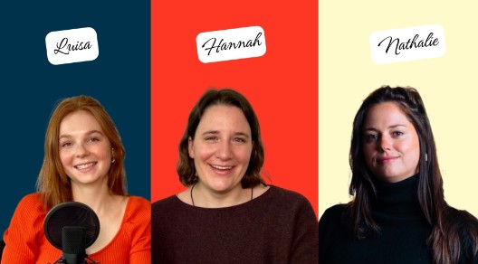 Portraits der drei Personen hinter dem Podcast FRAUSICHERT - Luisa, Hannah und Nathalie