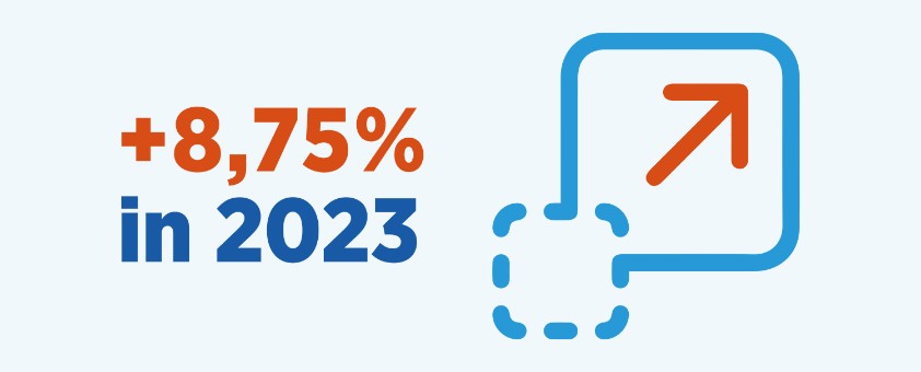 Grafik zur Steigerung der Baukosten 2023 um 8,75 Prozent
