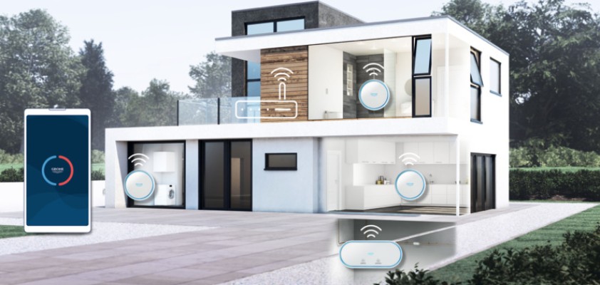 Das Bild erklärt, wo die App-Steuerung der Grohe-Geräte im Haus zum Einsatz kommen kann.