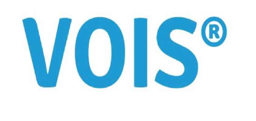 Schriftzug VOIS in hellblau auf weiß