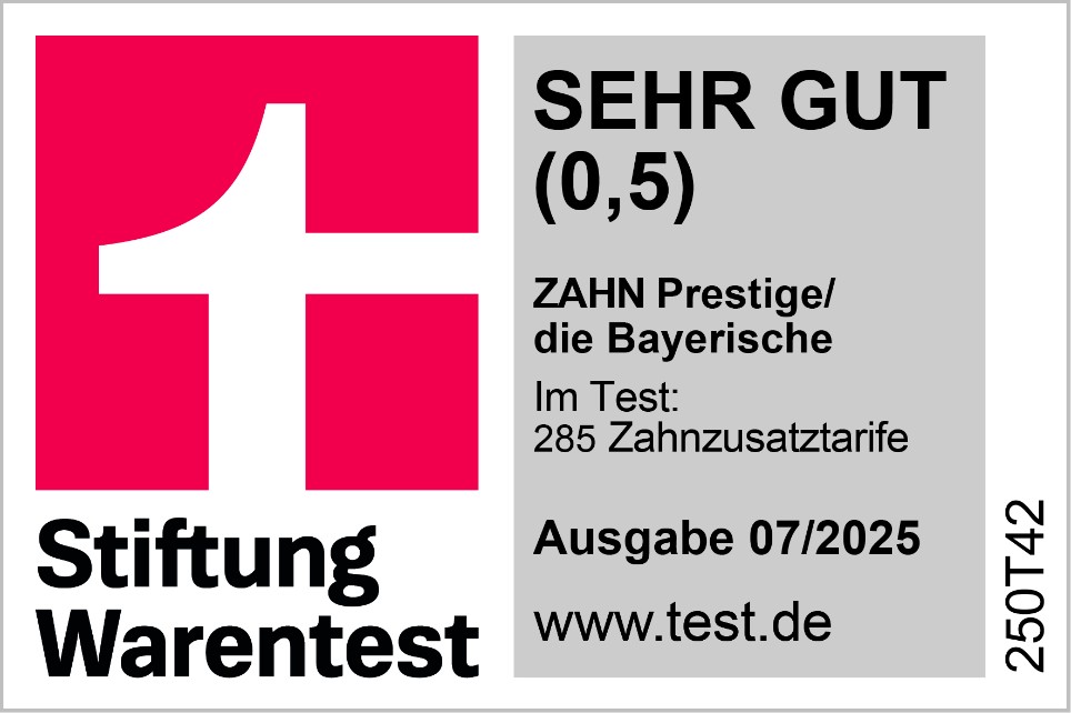 Zahn Prestige der Bayerischen: Testsieger bei Stiftung Warentest Ausgabe 07/2025 Zahn Prestige der Bayerischen: Testsieger bei Stiftung Warentest Ausgabe 07/2025
