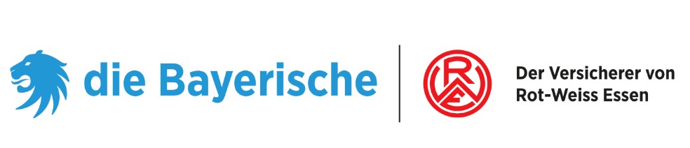 Logos von die Bayerische und Rot-Weiss Essen mit dem Schriftzug „Der Versicherer von Rot-Weiss Essen“.