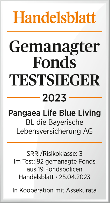 Handelsblatt Siegel zum Pangaea Life Blue Living Fonds - Testsieger 2023