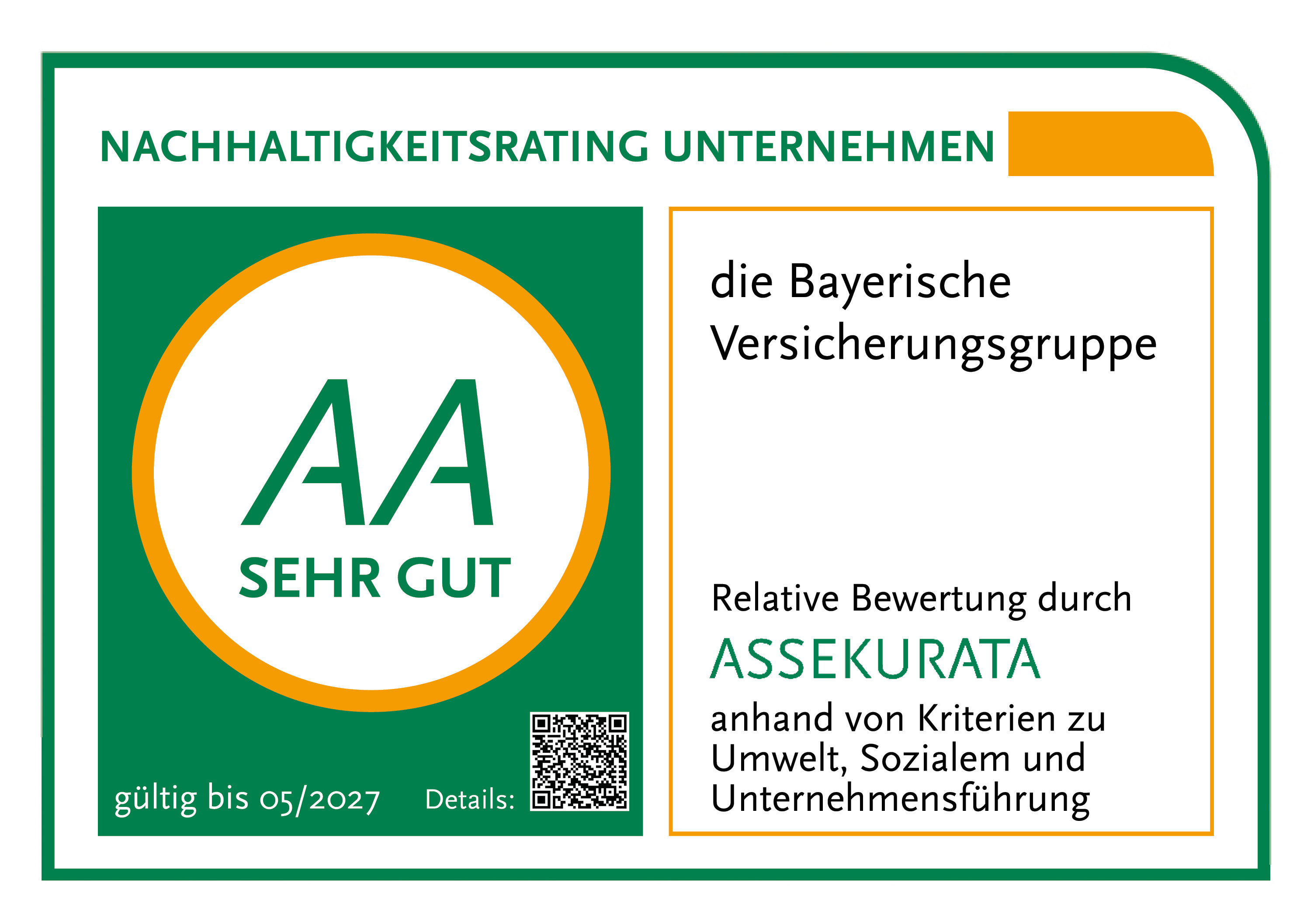 Assekurata-Auszeichnung: Nachhaltigkeit sehr gut für die Bayerische Versicherungsgruppe